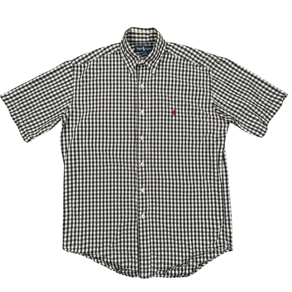 Vintage Ralph Lauren Blake Button Down Shirt Mens S‎ Black White Short Sleeve